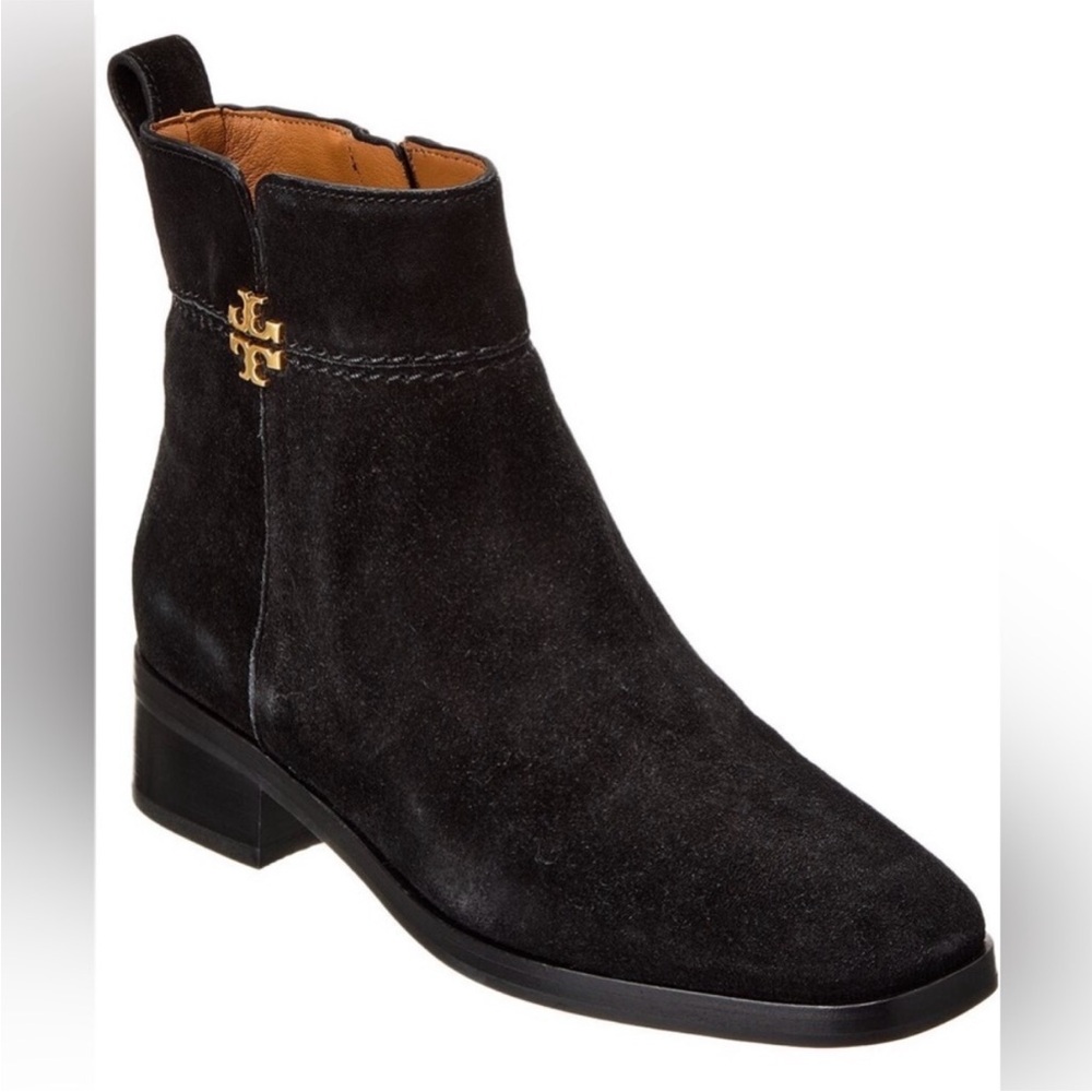 TORY BURCH EVERLY SUEDE ANKLE BOOTIES IN BLACK, SIZE 7 US